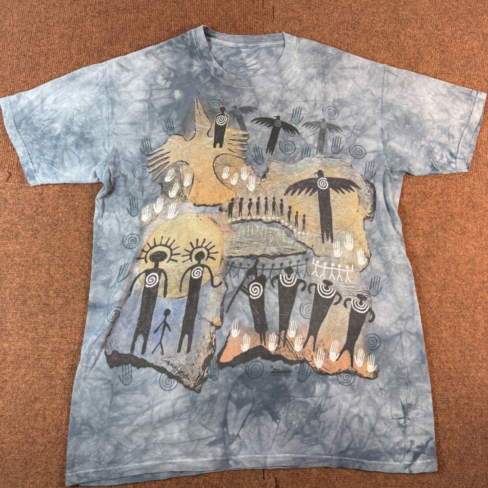 A+ The Mountain Ginny Hogan Petroglyph Tie Dye T-Shirt Blue Native Art Mens XL
